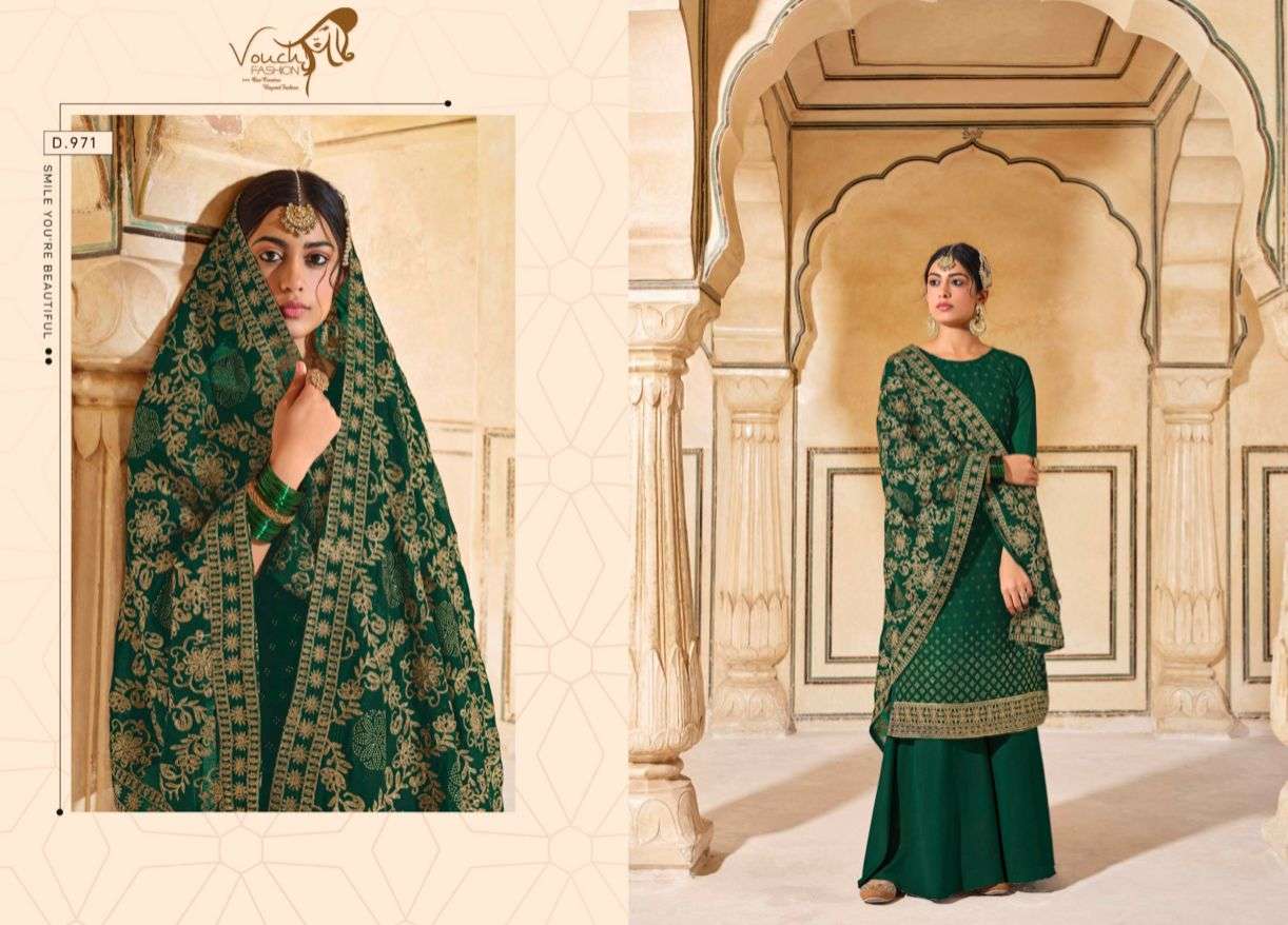 NAARI VOL-8 BY VOUCHE 971 TO 974 SERIES DESIGNER SHARARA SUITS COLLECTION BEAUTIFUL STYLISH COLORFUL FANCY PARTY WEAR & OCCASIONAL WEAR GEORGETTE DRESSES AT WHOLESALE PRICE