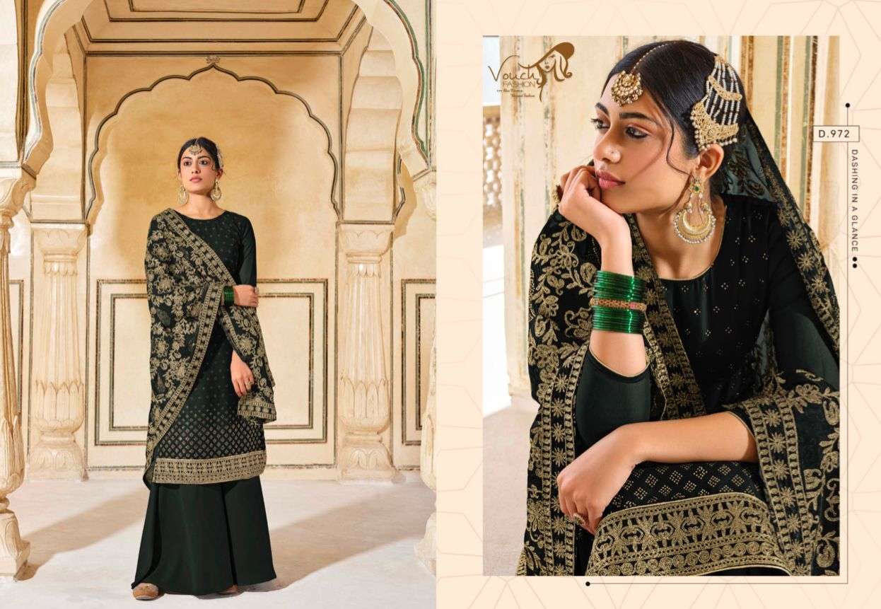 NAARI VOL-8 BY VOUCHE 971 TO 974 SERIES DESIGNER SHARARA SUITS COLLECTION BEAUTIFUL STYLISH COLORFUL FANCY PARTY WEAR & OCCASIONAL WEAR GEORGETTE DRESSES AT WHOLESALE PRICE