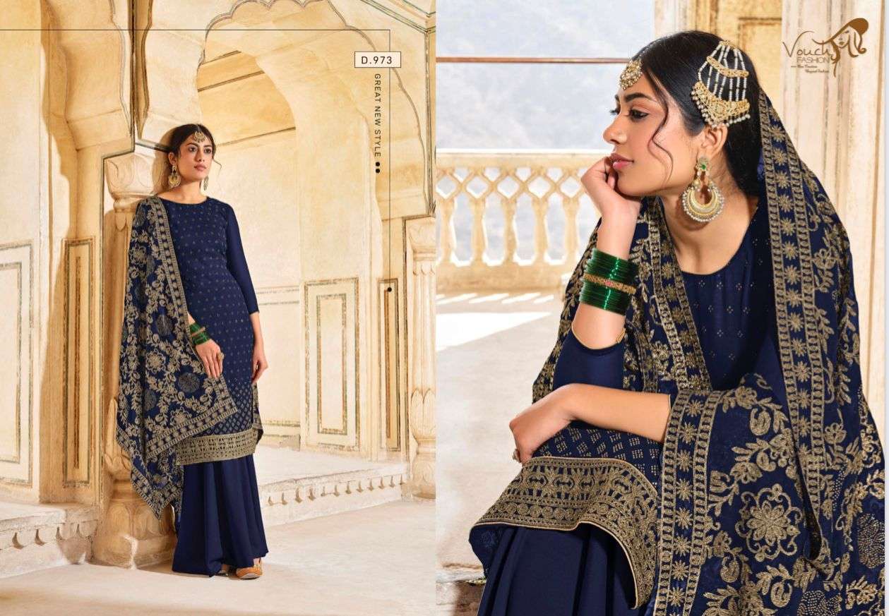 NAARI VOL-8 BY VOUCHE 971 TO 974 SERIES DESIGNER SHARARA SUITS COLLECTION BEAUTIFUL STYLISH COLORFUL FANCY PARTY WEAR & OCCASIONAL WEAR GEORGETTE DRESSES AT WHOLESALE PRICE