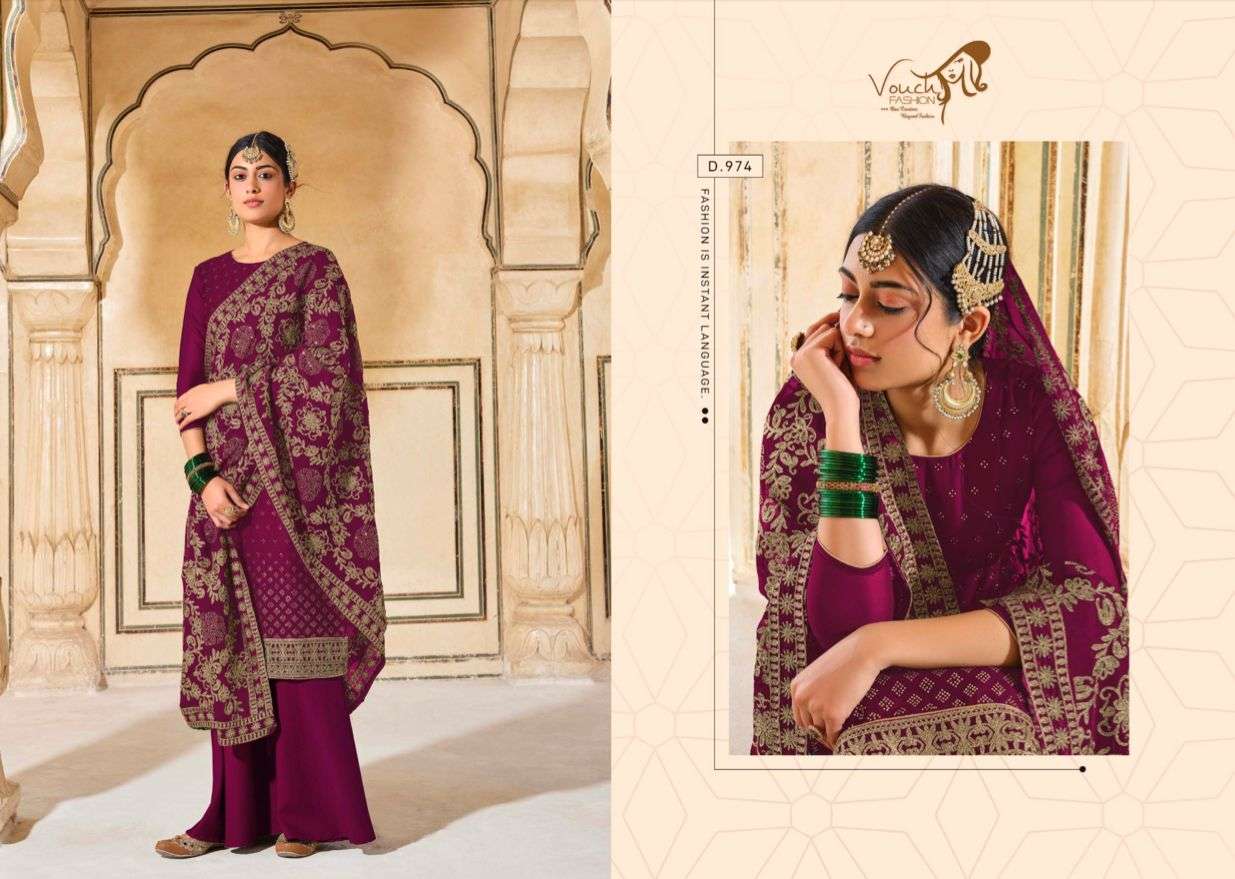 NAARI VOL-8 BY VOUCHE 971 TO 974 SERIES DESIGNER SHARARA SUITS COLLECTION BEAUTIFUL STYLISH COLORFUL FANCY PARTY WEAR & OCCASIONAL WEAR GEORGETTE DRESSES AT WHOLESALE PRICE