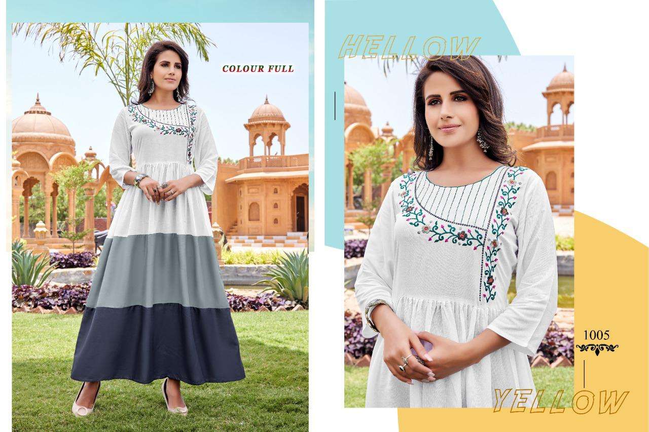 COLOUR FULL BY AKHAND JYOT 1001 TO 1008 SERIES BEAUTIFUL STYLISH FANCY COLORFUL CASUAL WEAR & ETHNIC WEAR RAYON EMBROIDERED GOWNS AT WHOLESALE PRICE