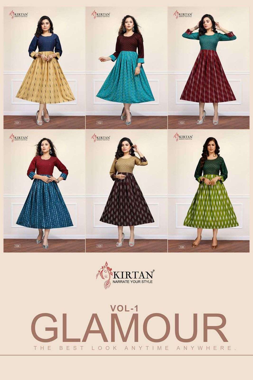 GLAMOUR VOL-1 BY KIRTAN 101 TO 106 SERIES DESIGNER STYLISH FANCY COLORFUL BEAUTIFUL PARTY WEAR & ETHNIC WEAR COLLECTION HEAVY RAYON KURTIS AT WHOLESALE PRICE