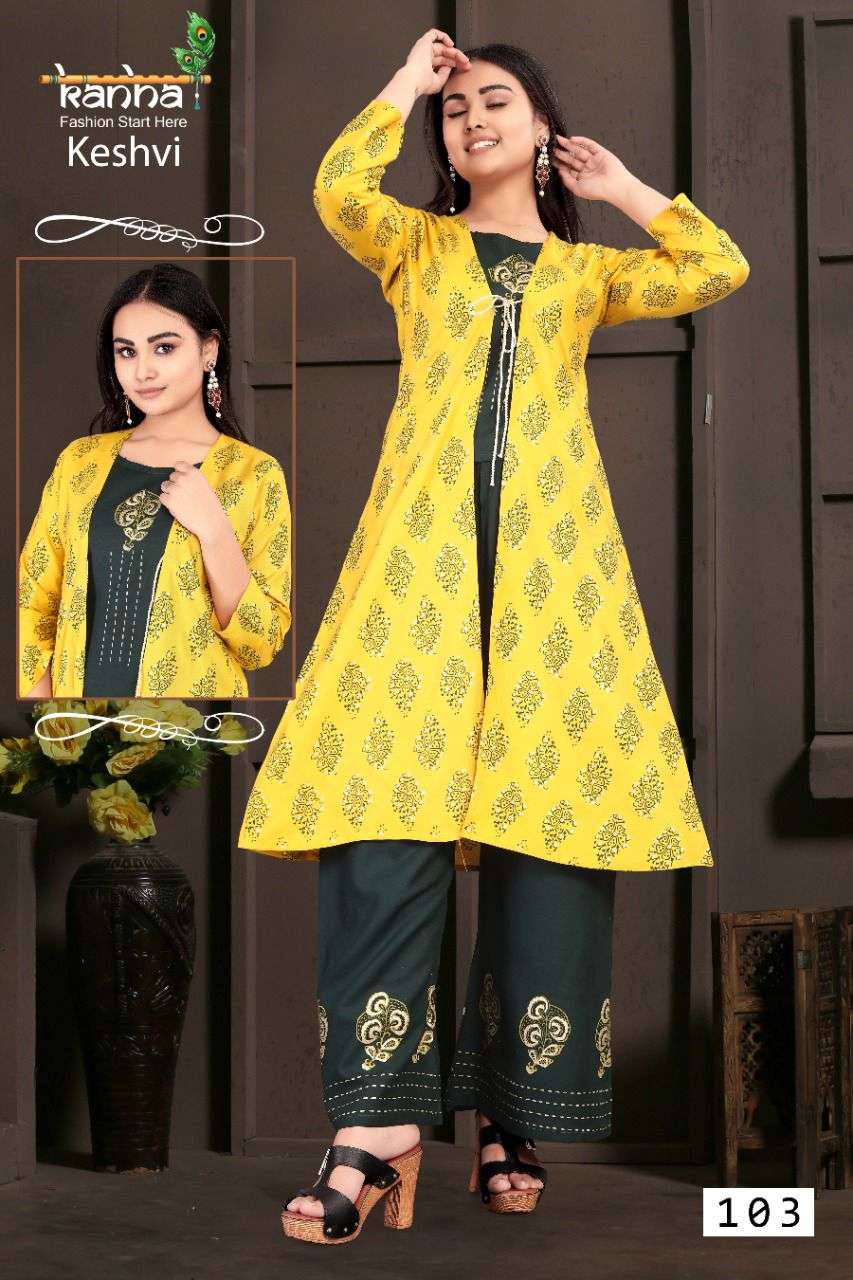 KESHVI BY KANHA 101 TO 108 SERIES DESIGNER STYLISH FANCY COLORFUL BEAUTIFUL PARTY WEAR & ETHNIC WEAR COLLECTION HEAVY RAYON KURTIS WITH BOTTOM AT WHOLESALE PRICE