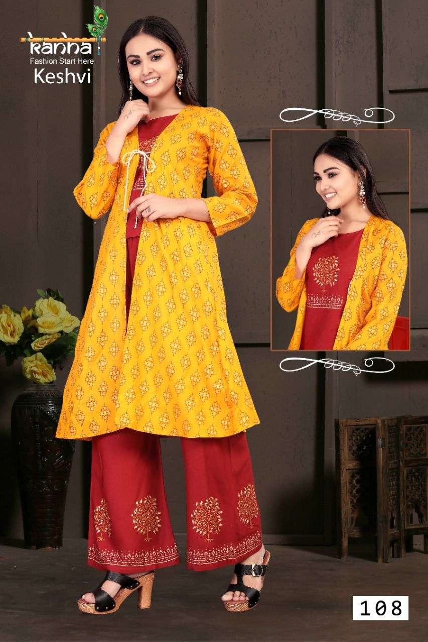 KESHVI BY KANHA 101 TO 108 SERIES DESIGNER STYLISH FANCY COLORFUL BEAUTIFUL PARTY WEAR & ETHNIC WEAR COLLECTION HEAVY RAYON KURTIS WITH BOTTOM AT WHOLESALE PRICE