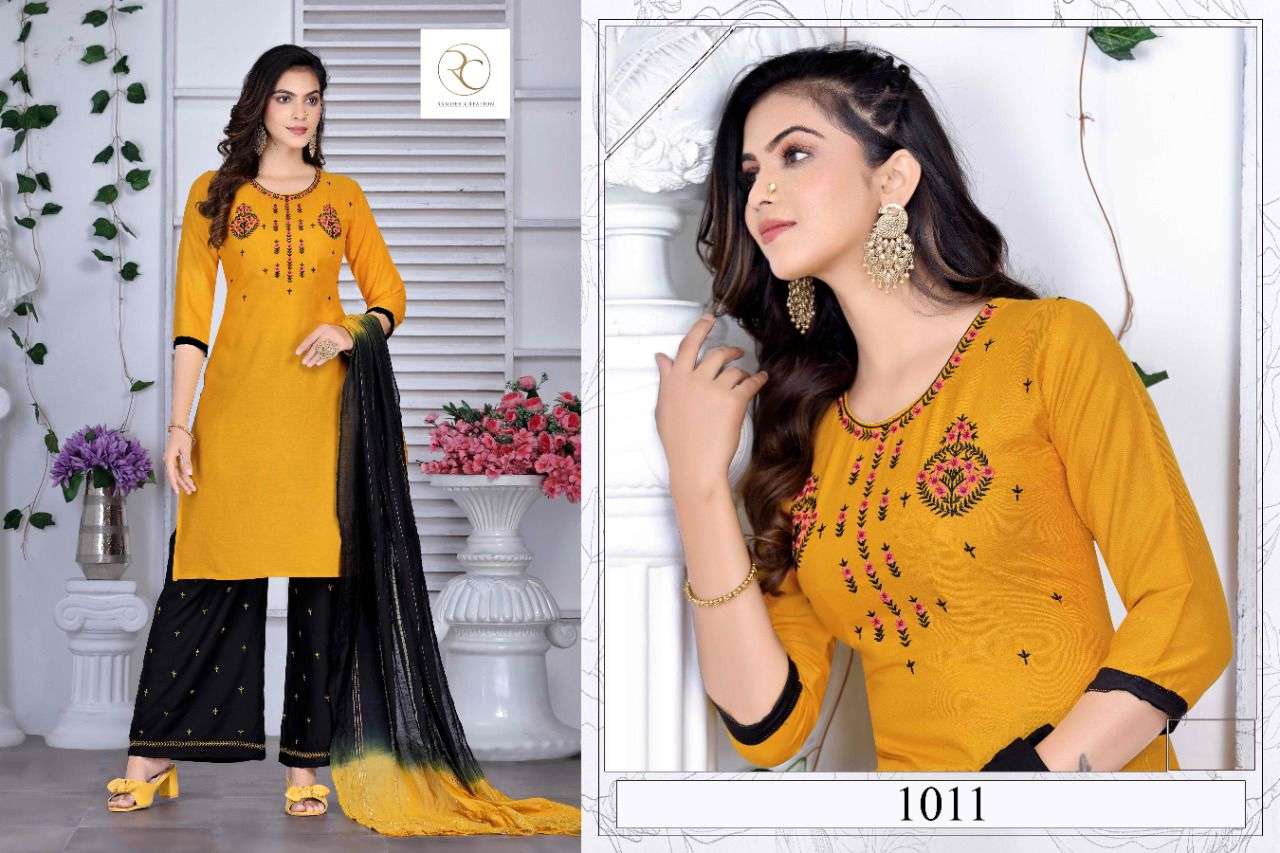 KESARIYA VOL-1 BY RAMDEV CREATION 1011 TO 1018 SERIES BEAUTIFUL SUITS COLORFUL STYLISH FANCY CASUAL WEAR & ETHNIC WEAR RAYON EMBROIDERED DRESSES AT WHOLESALE PRICE