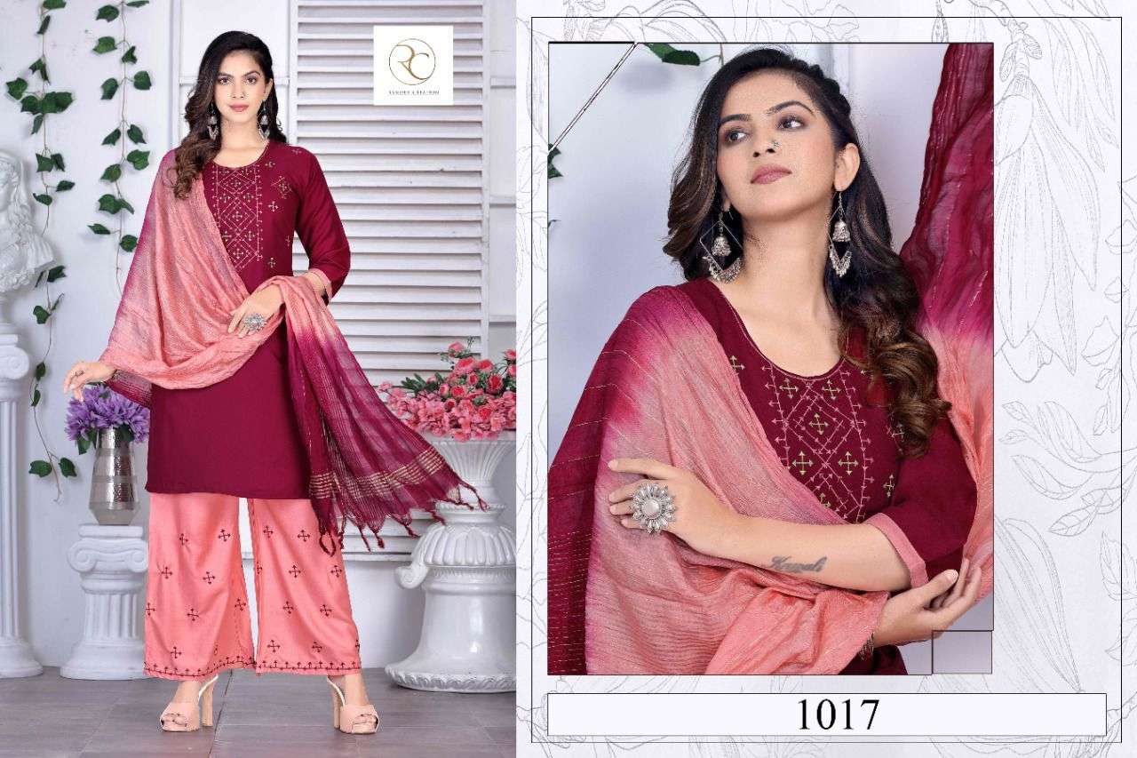 KESARIYA VOL-1 BY RAMDEV CREATION 1011 TO 1018 SERIES BEAUTIFUL SUITS COLORFUL STYLISH FANCY CASUAL WEAR & ETHNIC WEAR RAYON EMBROIDERED DRESSES AT WHOLESALE PRICE