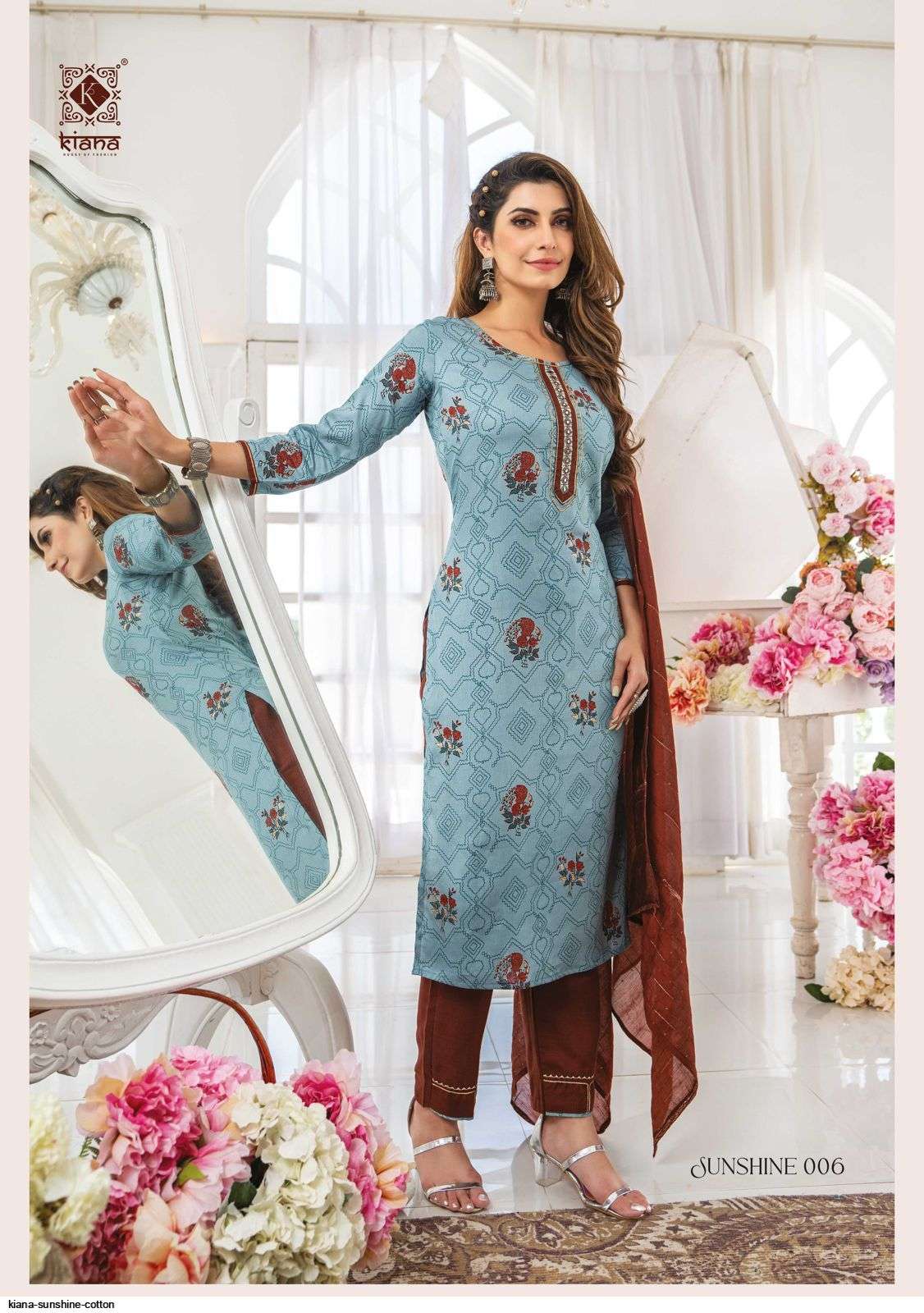SUNSHINE BY KIANA 001 TO 008 SERIES BEAUTIFUL SUITS COLORFUL STYLISH FANCY CASUAL WEAR & ETHNIC WEAR COTTON PRINT DRESSES AT WHOLESALE PRICE