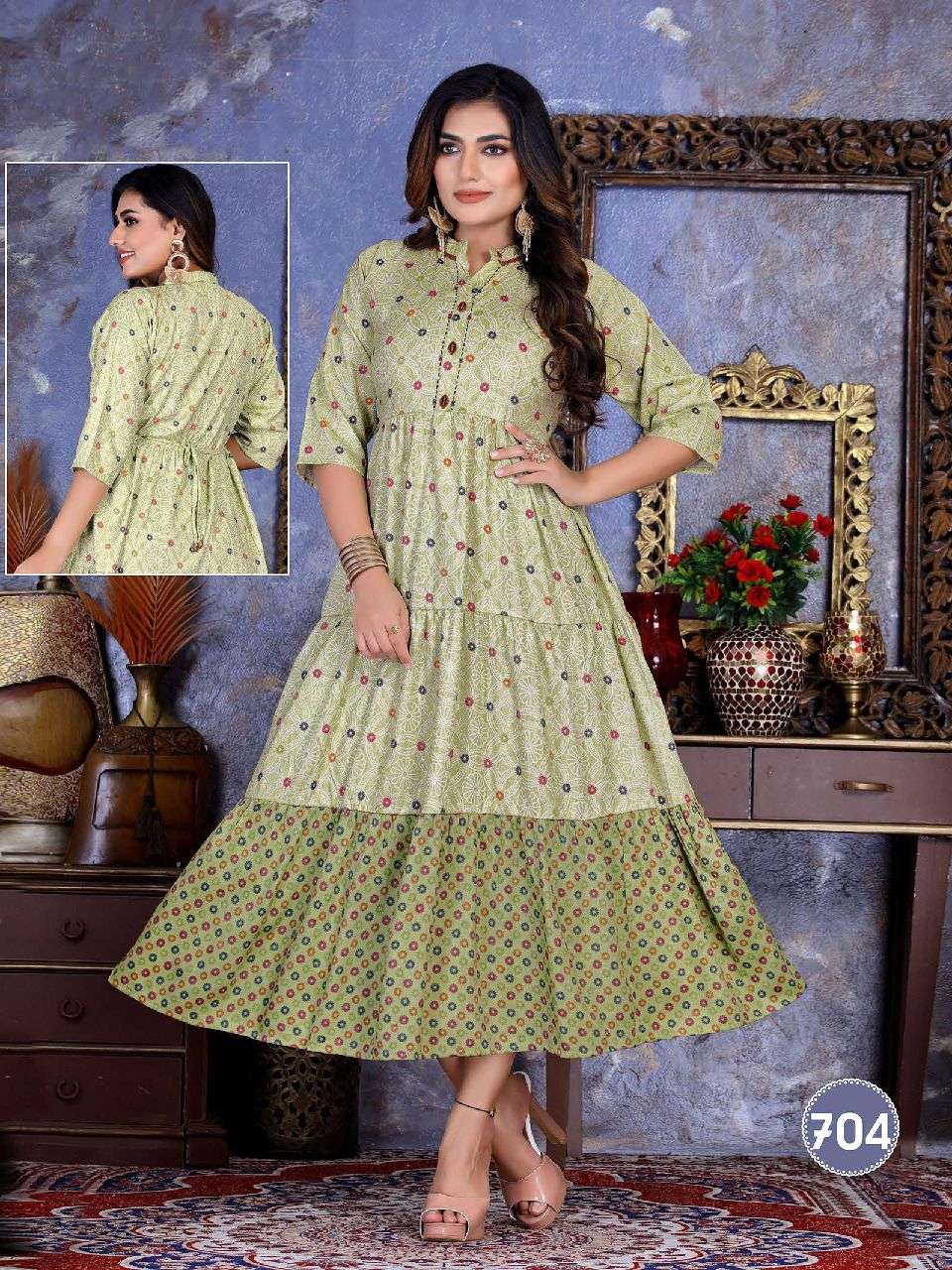 FLORA BY SAADGI 701 TO 706 SERIES DESIGNER STYLISH FANCY COLORFUL BEAUTIFUL PARTY WEAR & ETHNIC WEAR COLLECTION PURE RAYON KURTIS AT WHOLESALE PRICE