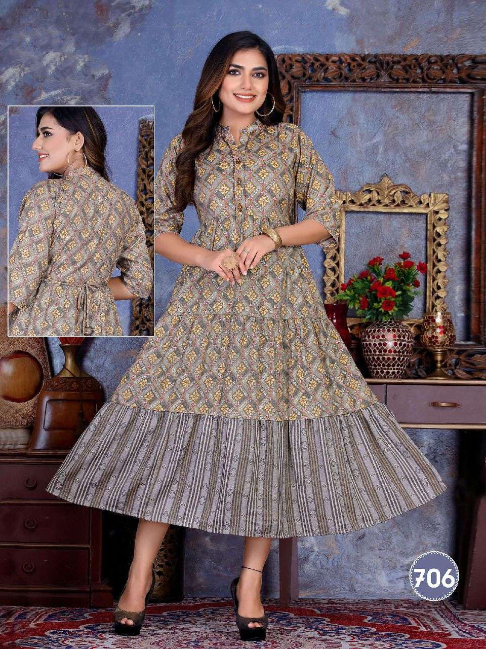 FLORA BY SAADGI 701 TO 706 SERIES DESIGNER STYLISH FANCY COLORFUL BEAUTIFUL PARTY WEAR & ETHNIC WEAR COLLECTION PURE RAYON KURTIS AT WHOLESALE PRICE