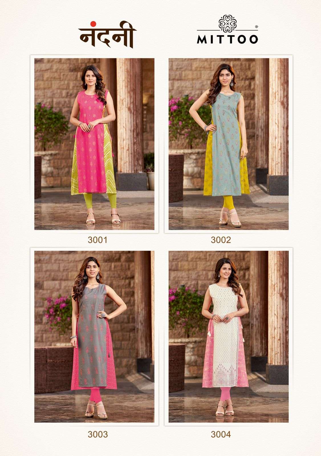 NANDANI BY MITTOO 3001 TO 3004 SERIES DESIGNER STYLISH FANCY COLORFUL BEAUTIFUL PARTY WEAR & ETHNIC WEAR COLLECTION RAYON KURTIS AT WHOLESALE PRICE