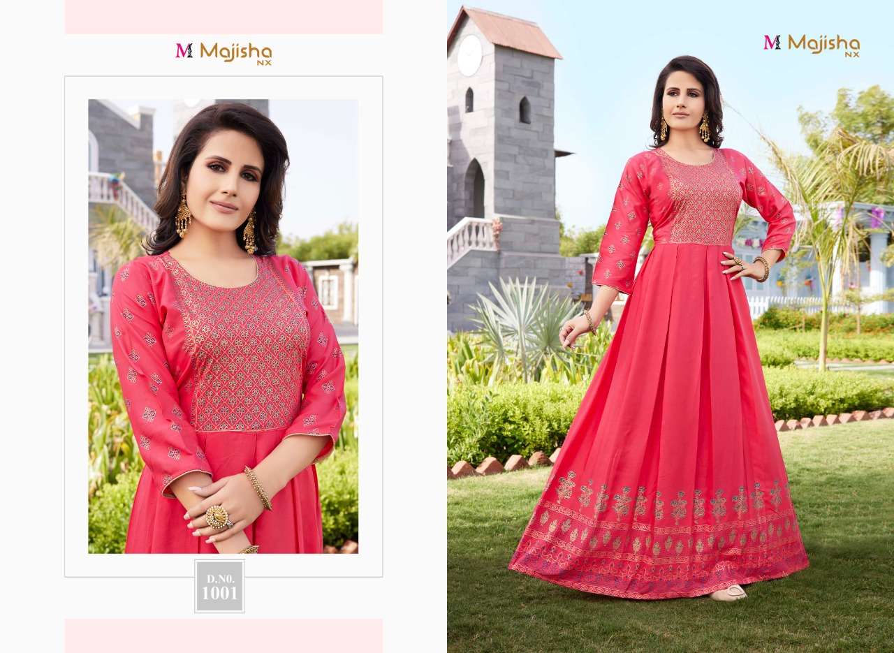 AVANTI VOL-1 BY MAJISHA NX 1001 TO 1009 SERIES BEAUTIFUL STYLISH FANCY COLORFUL CASUAL WEAR & ETHNIC WEAR RAYON SLUB GOWNS AT WHOLESALE PRICE