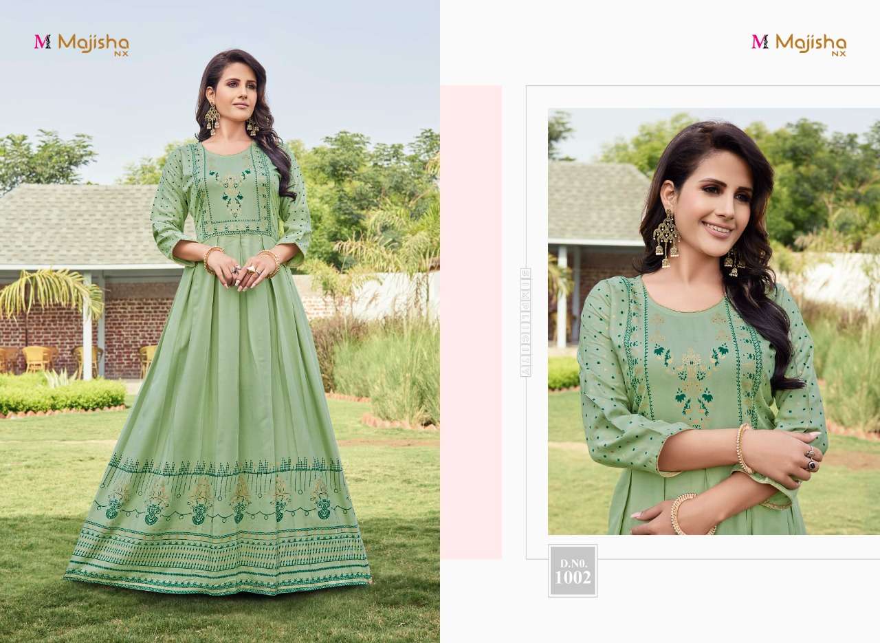 AVANTI VOL-1 BY MAJISHA NX 1001 TO 1009 SERIES BEAUTIFUL STYLISH FANCY COLORFUL CASUAL WEAR & ETHNIC WEAR RAYON SLUB GOWNS AT WHOLESALE PRICE