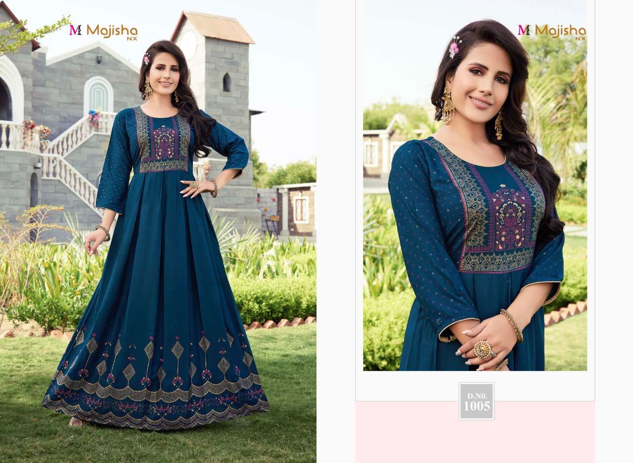 AVANTI VOL-1 BY MAJISHA NX 1001 TO 1009 SERIES BEAUTIFUL STYLISH FANCY COLORFUL CASUAL WEAR & ETHNIC WEAR RAYON SLUB GOWNS AT WHOLESALE PRICE