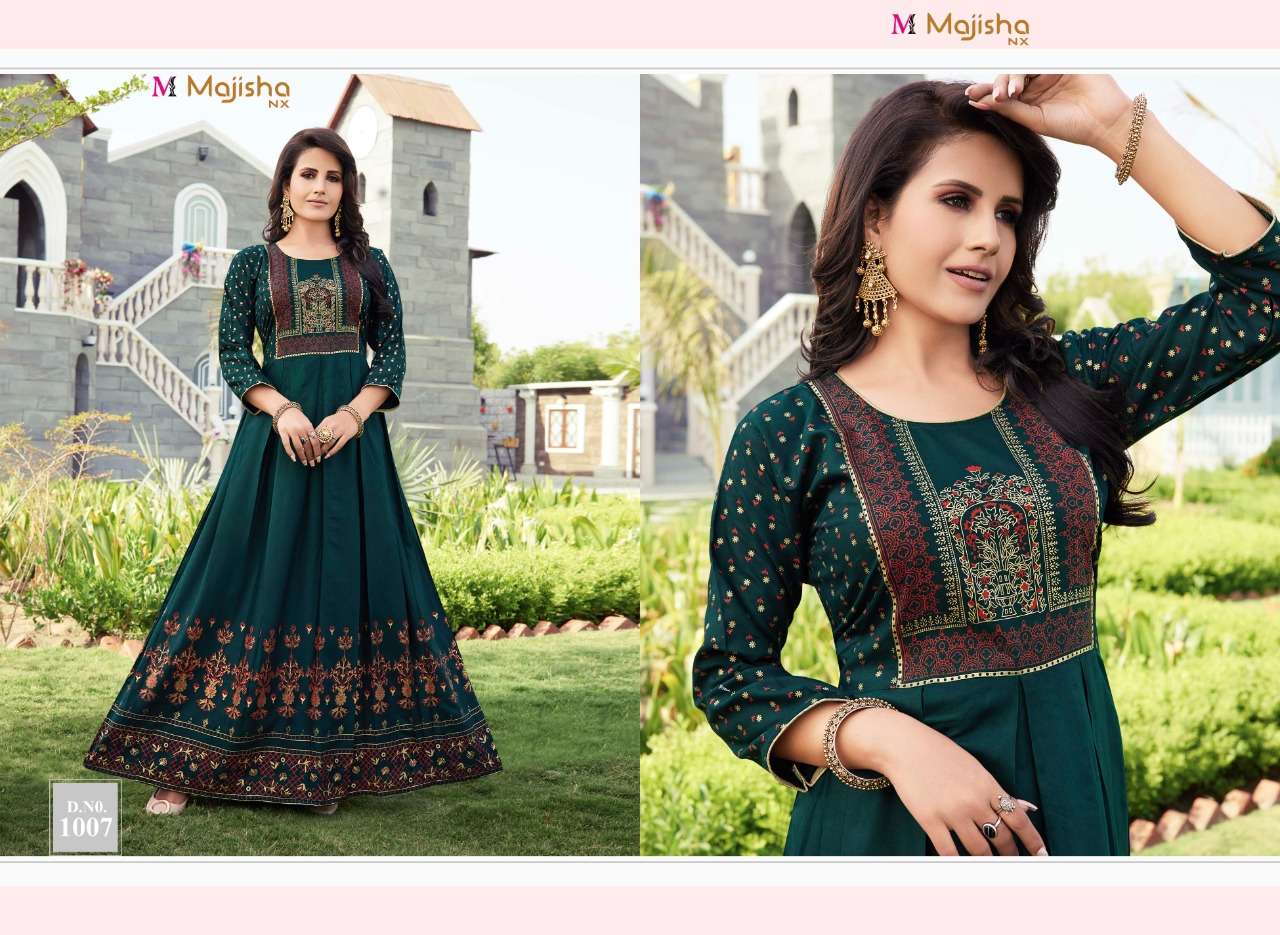 AVANTI VOL-1 BY MAJISHA NX 1001 TO 1009 SERIES BEAUTIFUL STYLISH FANCY COLORFUL CASUAL WEAR & ETHNIC WEAR RAYON SLUB GOWNS AT WHOLESALE PRICE