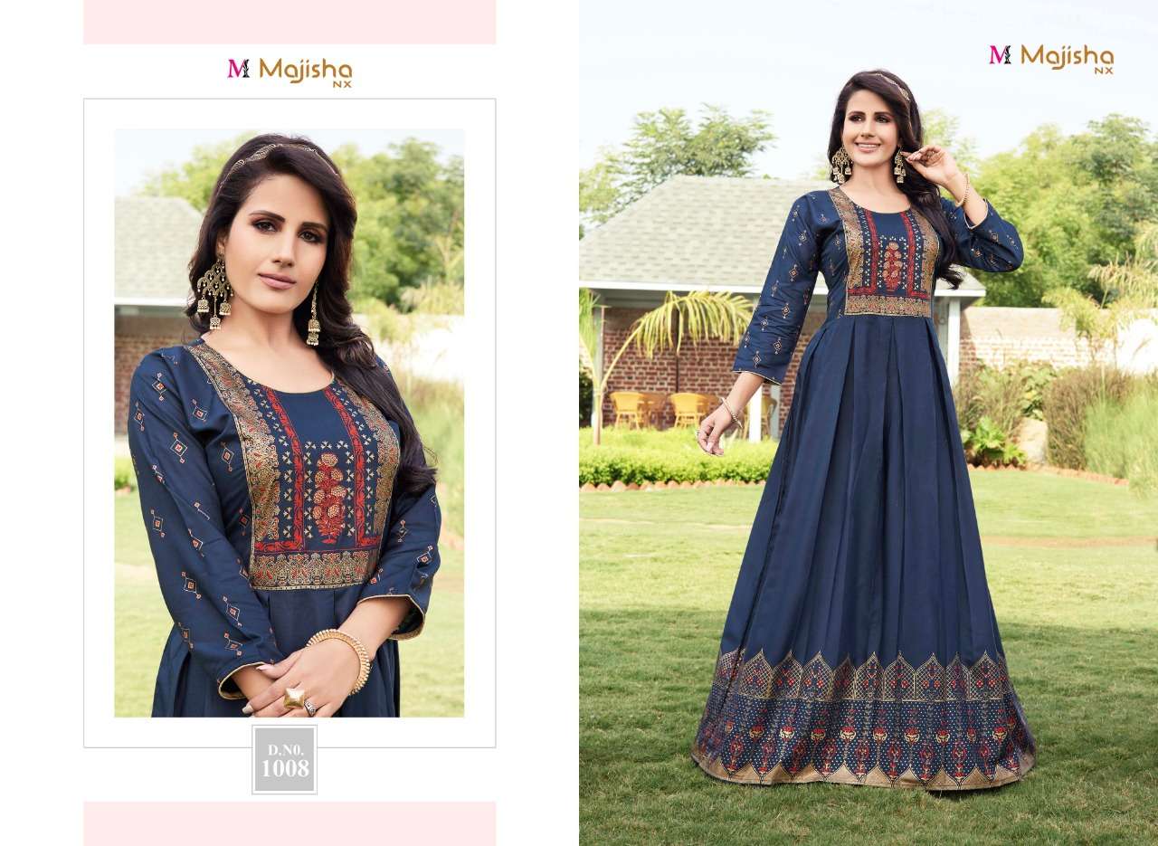 AVANTI VOL-1 BY MAJISHA NX 1001 TO 1009 SERIES BEAUTIFUL STYLISH FANCY COLORFUL CASUAL WEAR & ETHNIC WEAR RAYON SLUB GOWNS AT WHOLESALE PRICE