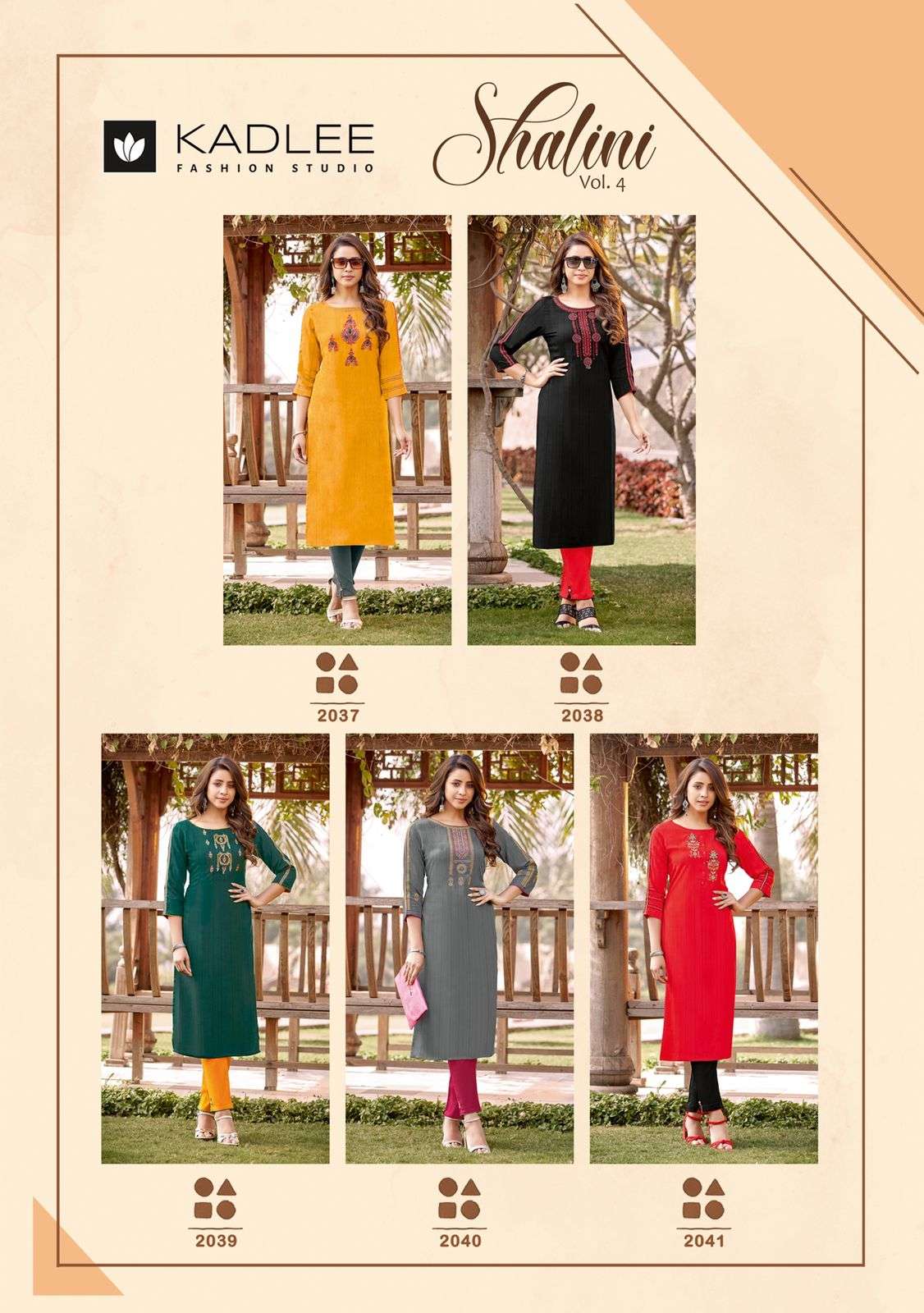 SHALINI VOL-4 BY KADLEE 2037 TO 2041 SERIES DESIGNER STYLISH FANCY COLORFUL BEAUTIFUL PARTY WEAR & ETHNIC WEAR COLLECTION NYLON VISCOSE KURTIS WITH BOTTOM AT WHOLESALE PRICE