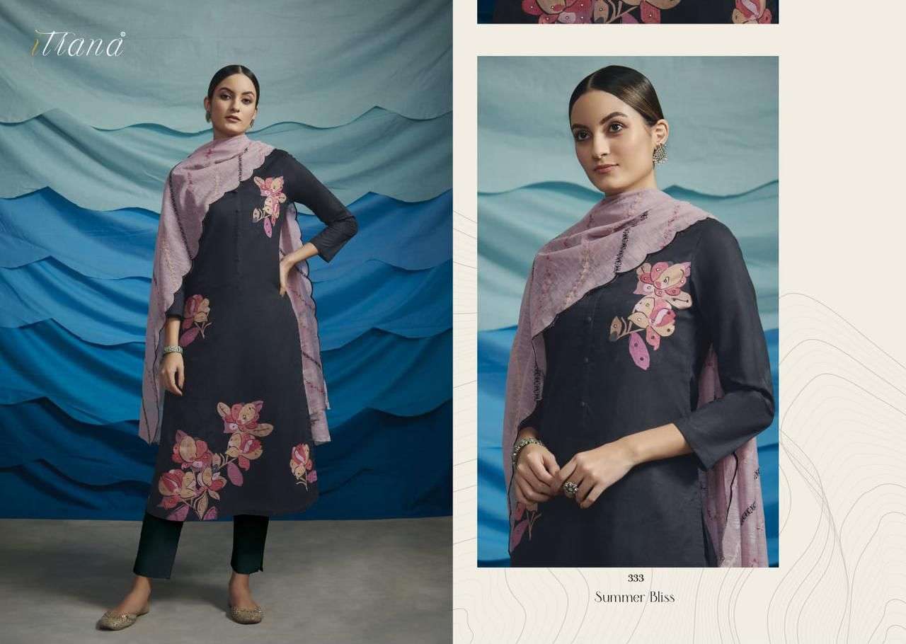 SUMMER BLISS BY ITRANA BEAUTIFUL SUITS COLORFUL STYLISH FANCY CASUAL WEAR & ETHNIC WEAR PURE LAWN COTTON PRINT DRESSES AT WHOLESALE PRICE