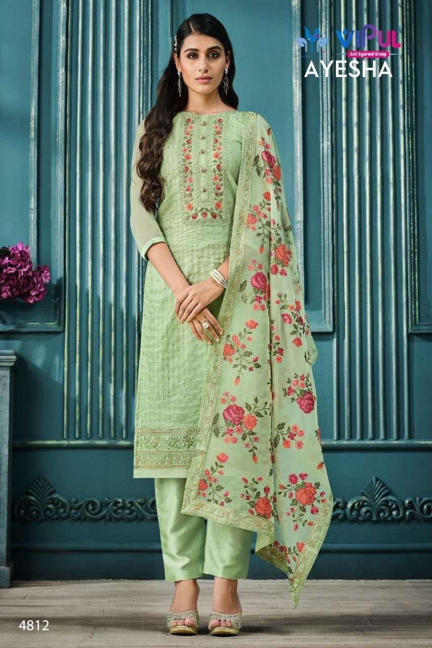 AYESHA BY VIPUL FASHION 4811 TO 4816 SERIES BEAUTIFUL SUITS COLORFUL STYLISH FANCY CASUAL WEAR & ETHNIC WEAR SATIN ORGANZA DRESSES AT WHOLESALE PRICE