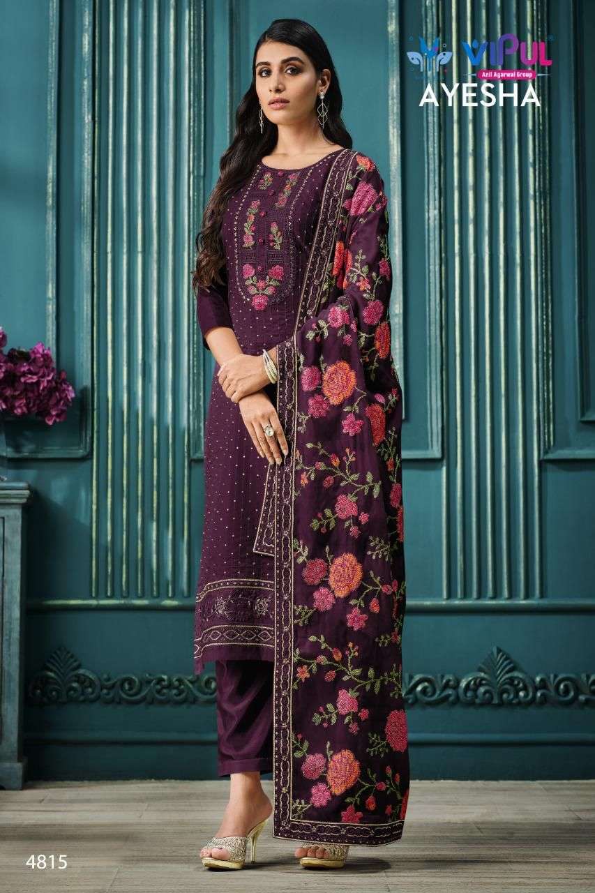 AYESHA BY VIPUL FASHION 4811 TO 4816 SERIES BEAUTIFUL SUITS COLORFUL STYLISH FANCY CASUAL WEAR & ETHNIC WEAR SATIN ORGANZA DRESSES AT WHOLESALE PRICE