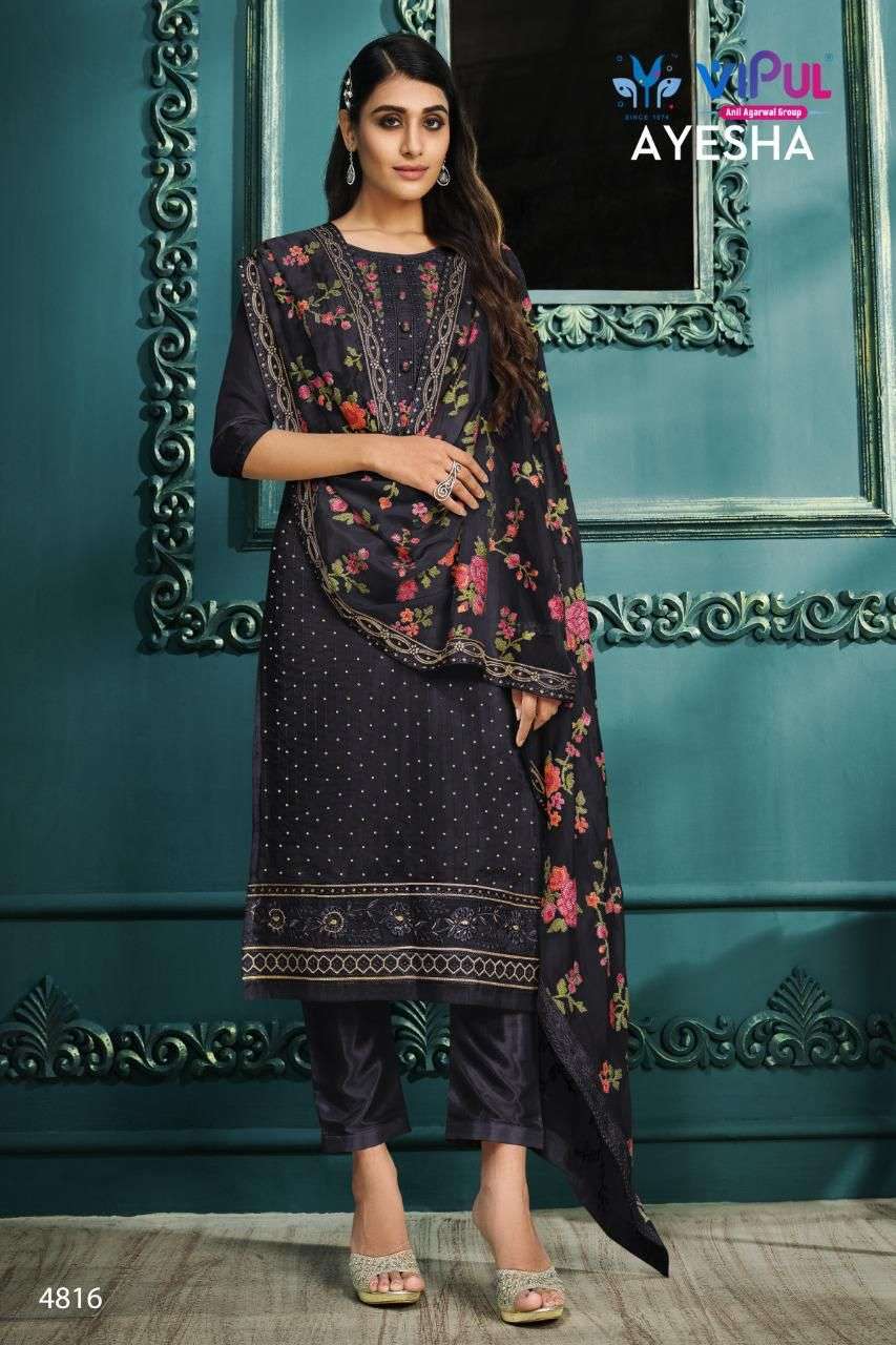AYESHA BY VIPUL FASHION 4811 TO 4816 SERIES BEAUTIFUL SUITS COLORFUL STYLISH FANCY CASUAL WEAR & ETHNIC WEAR SATIN ORGANZA DRESSES AT WHOLESALE PRICE