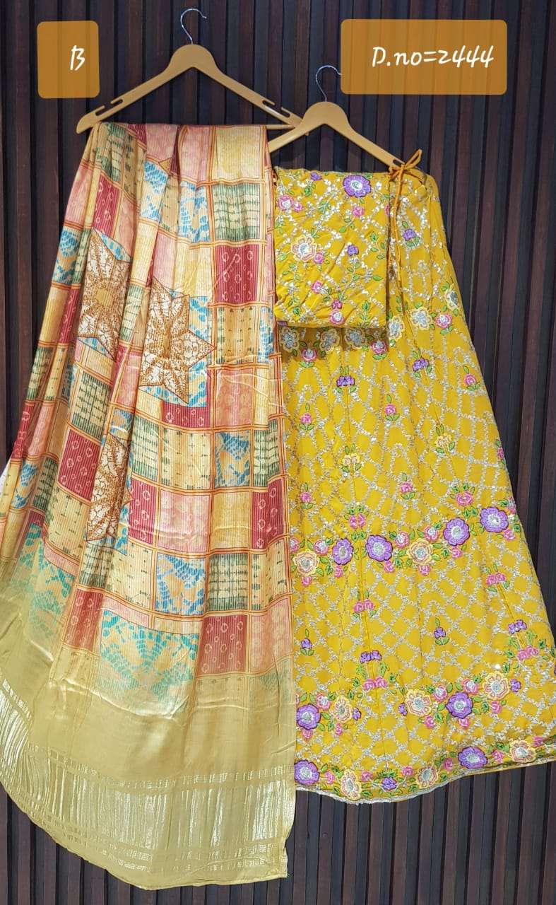 LADY GAGA BY ANANDAM 2443-A TO 2448-B SERIES INDIAN TRADITIONAL BEAUTIFUL STYLISH DESIGNER BANARASI SILK JACQUARD EMBROIDERED PARTY WEAR FANCY LEHENGAS AT WHOLESALE PRICE