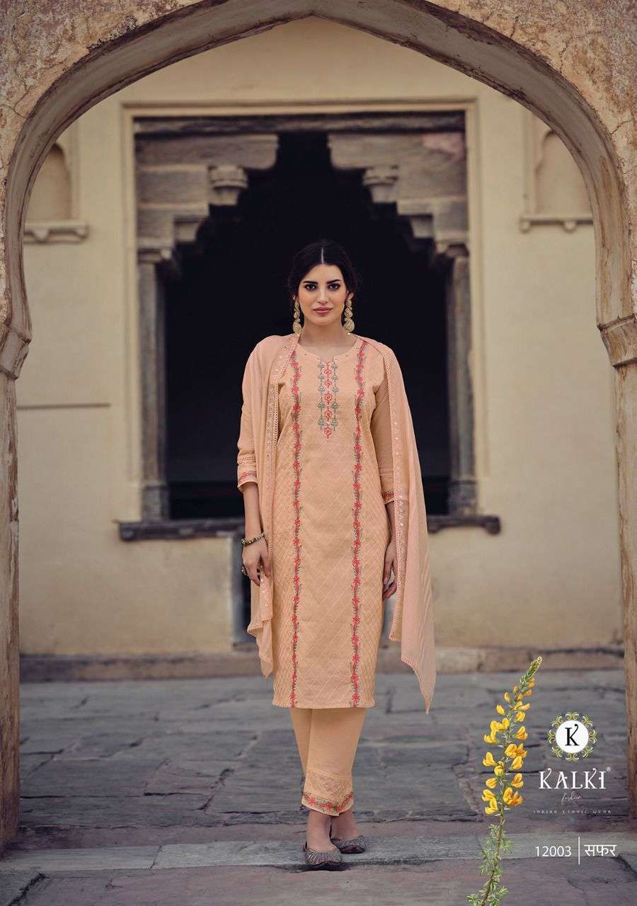 SAFAR BY KALKI 12001 TO 12006 SERIES BEAUTIFUL SUITS COLORFUL STYLISH FANCY CASUAL WEAR & ETHNIC WEAR PURE COTTON EMBROIDERED DRESSES AT WHOLESALE PRICE