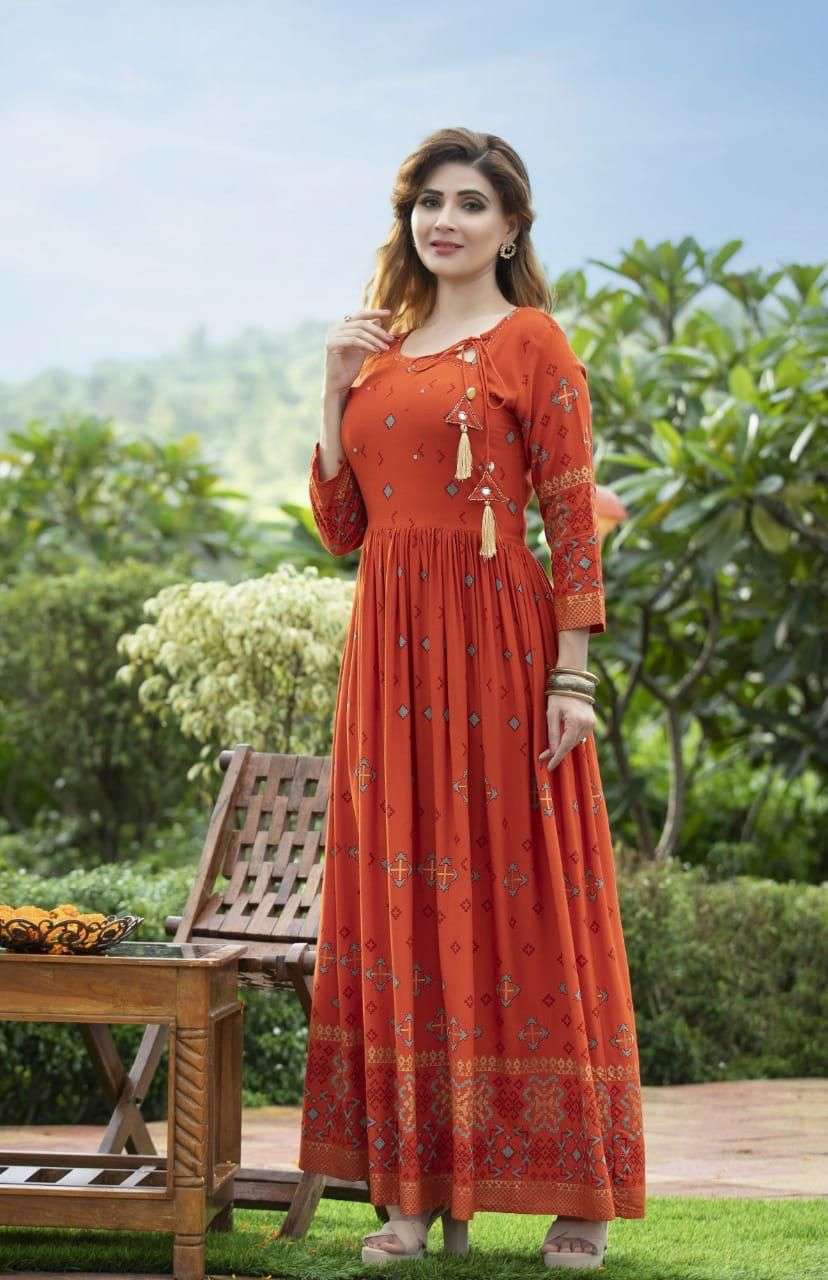 NAYARA BY MAJISHA NX 101 TO 108 SERIES BEAUTIFUL STYLISH FANCY COLORFUL CASUAL WEAR & ETHNIC WEAR RAYON FOIL PRINT GOWNS AT WHOLESALE PRICE