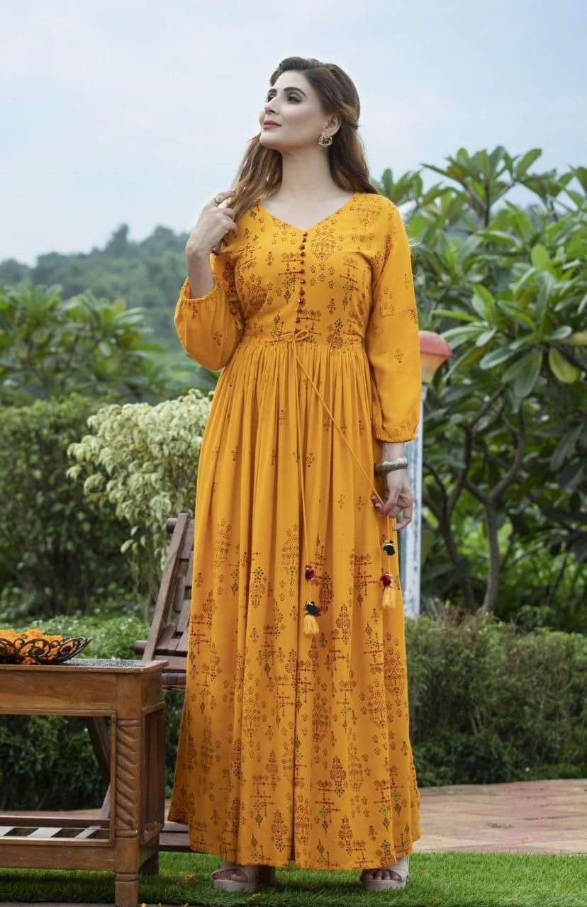 NAYARA BY MAJISHA NX 101 TO 108 SERIES BEAUTIFUL STYLISH FANCY COLORFUL CASUAL WEAR & ETHNIC WEAR RAYON FOIL PRINT GOWNS AT WHOLESALE PRICE