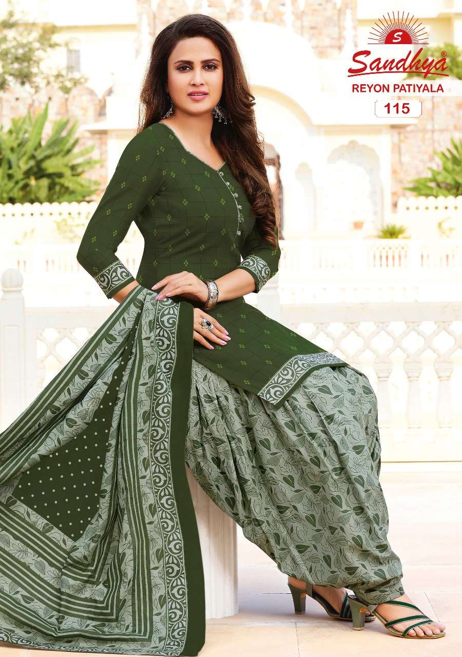 REYON PATIYALA VOL-1 BY SANDHYA 108 TO 122 SERIES BEAUTIFUL SUITS COLORFUL STYLISH FANCY CASUAL WEAR & ETHNIC WEAR RAYON PRINT DRESSES AT WHOLESALE PRICE