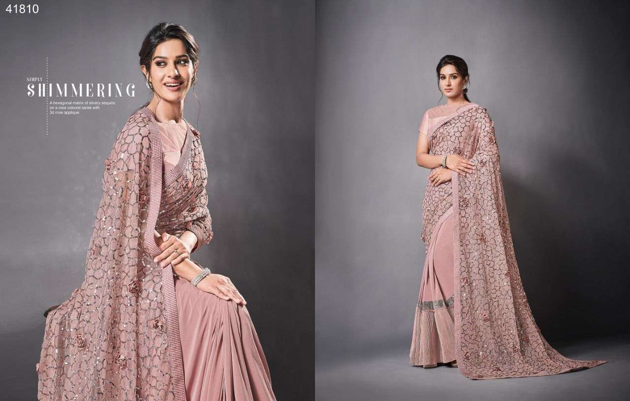 EILEEN BY MAHOTSAV 41805 TO 41819 SERIES INDIAN TRADITIONAL WEAR COLLECTION BEAUTIFUL STYLISH FANCY COLORFUL PARTY WEAR & OCCASIONAL WEAR LYCRA/NET SAREES AT WHOLESALE PRICE