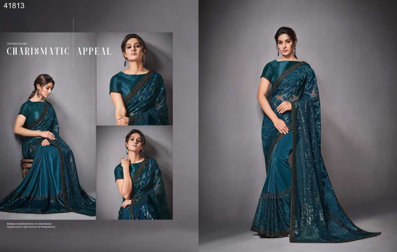 EILEEN BY MAHOTSAV 41805 TO 41819 SERIES INDIAN TRADITIONAL WEAR COLLECTION BEAUTIFUL STYLISH FANCY COLORFUL PARTY WEAR & OCCASIONAL WEAR LYCRA/NET SAREES AT WHOLESALE PRICE