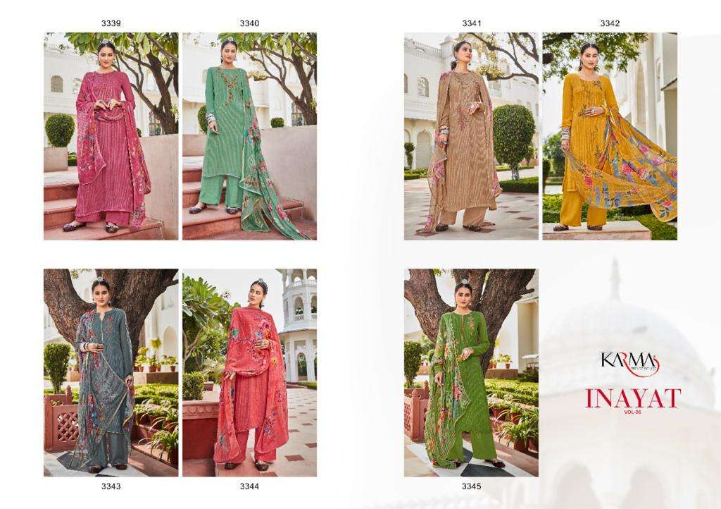 INAYAT VOL-6 BY KARMA TRENDZ 3339 TO 3345 SERIES BEAUTIFUL COLORFUL STYLISH PRETTY PARTY WEAR CASUAL WEAR OCCASIONAL WEAR MUSLIN COTTON DRESSES AT WHOLESALE PRICE