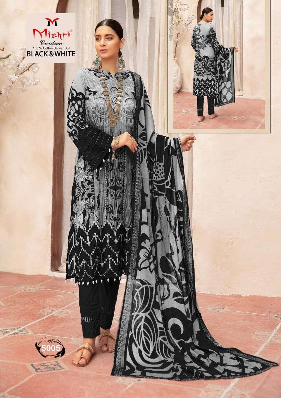 BLACK AND WHITE VOL-5 BY MISHRI CREATION 5001 TO 5006 SERIES BEAUTIFUL SUITS COLORFUL STYLISH FANCY CASUAL WEAR & ETHNIC WEAR PURE COTTON DRESSES AT WHOLESALE PRICE