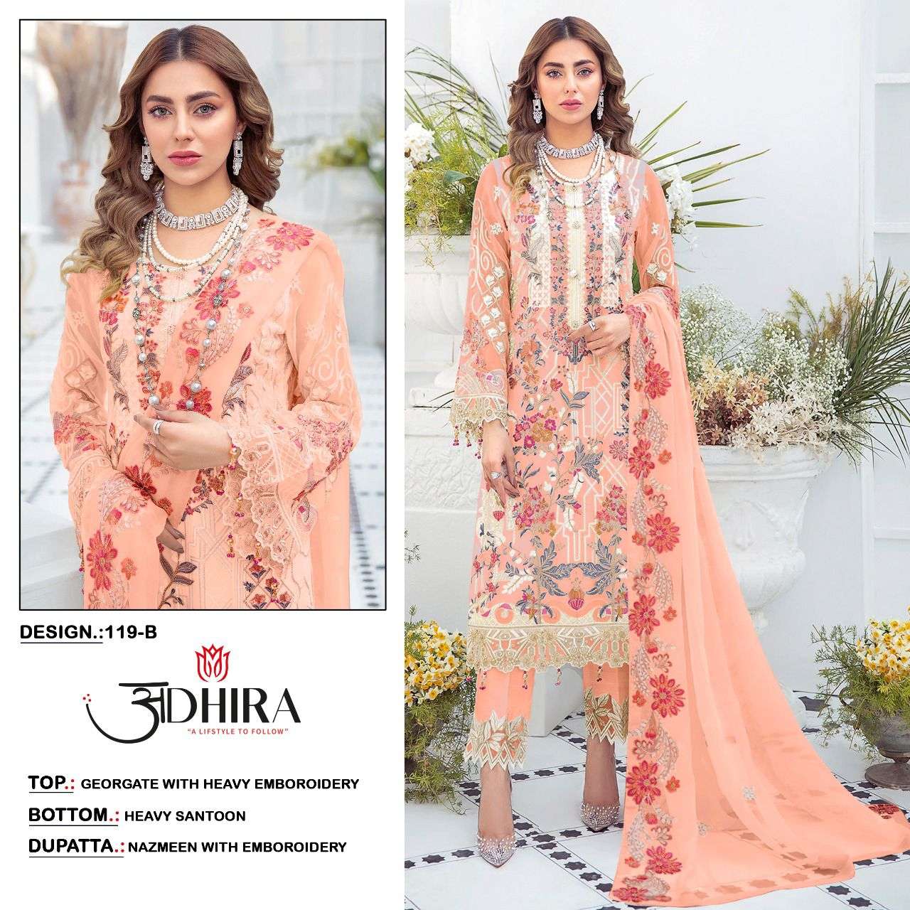ADHIRA 119 COLOURS BY ADHIRA 119-A TO 119-D SERIES DESIGNER PAKISTANI SUITS BEAUTIFUL STYLISH FANCY COLORFUL PARTY WEAR & OCCASIONAL WEAR HEAVY FAUX GEORGETTE DRESSES AT WHOLESALE PRICE