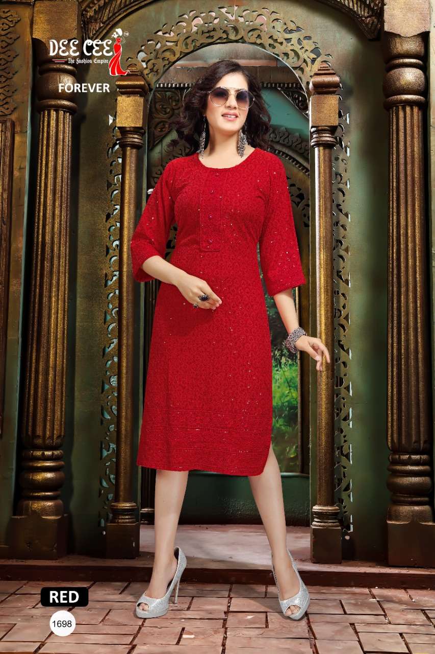 FOREVER BY DEE CEE 1692 TO 1703 SERIES DESIGNER STYLISH FANCY COLORFUL BEAUTIFUL PARTY WEAR & ETHNIC WEAR COLLECTION RAYON KURTIS AT WHOLESALE PRICE