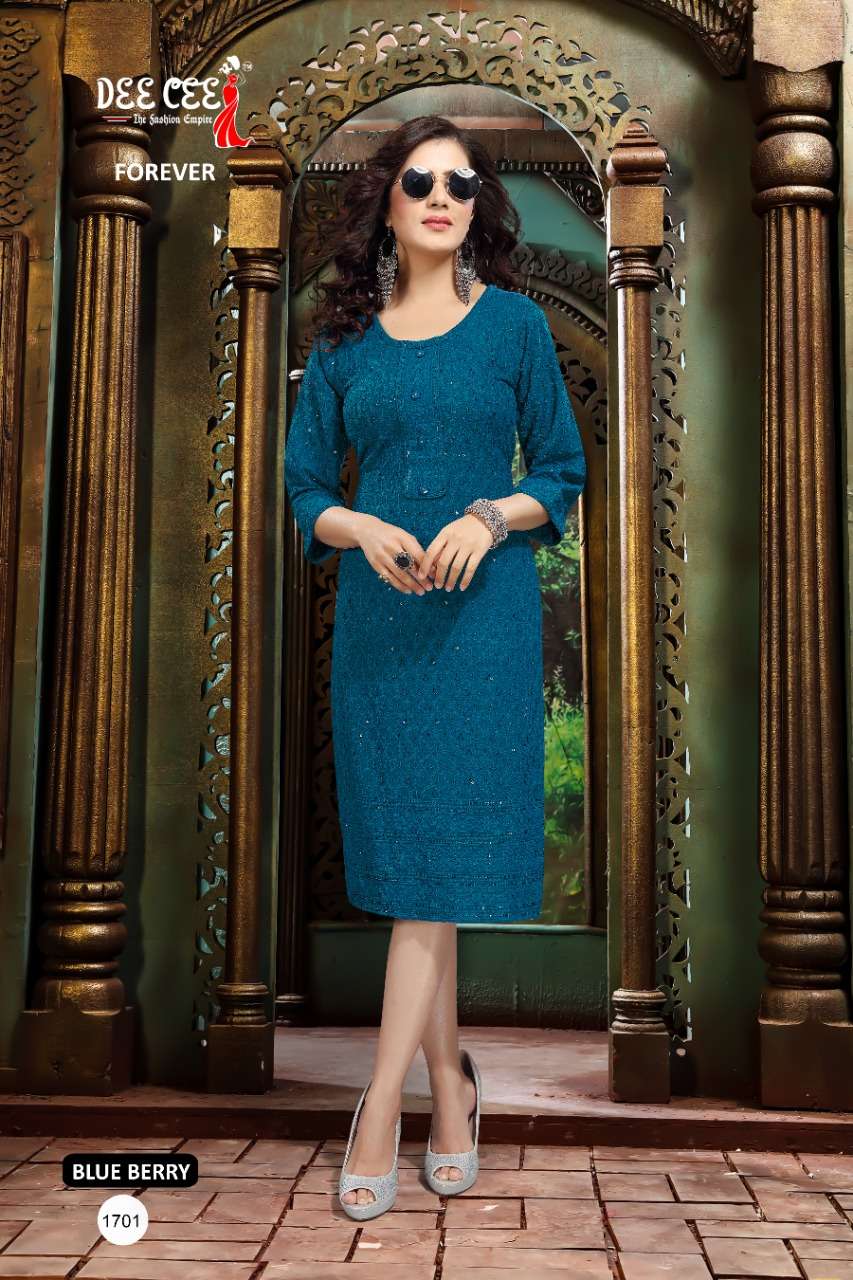 FOREVER BY DEE CEE 1692 TO 1703 SERIES DESIGNER STYLISH FANCY COLORFUL BEAUTIFUL PARTY WEAR & ETHNIC WEAR COLLECTION RAYON KURTIS AT WHOLESALE PRICE