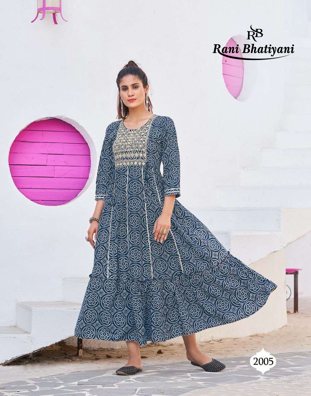 BANDHANI BY RANI BHATIYANI 2001 TO 2008 SERIES BEAUTIFUL STYLISH FANCY COLORFUL CASUAL WEAR & ETHNIC WEAR RAYN FOIL PRINT GOWNS AT WHOLESALE PRICE