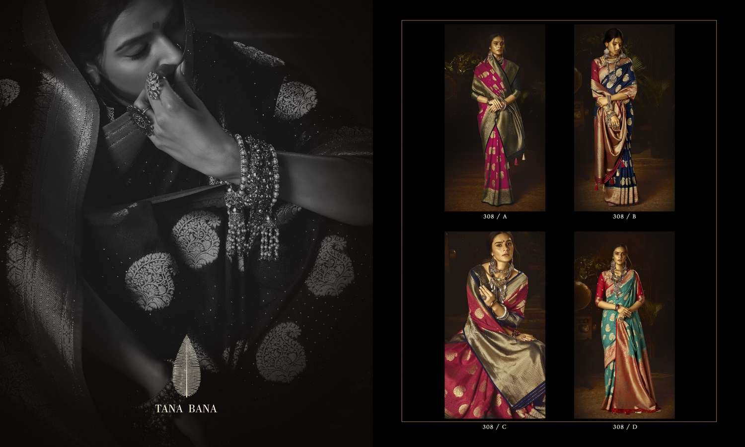 Tana Bana 308 Colours By Tana Bana 308-A To 308-D Series Indian Traditional Wear Collection Beautiful Stylish Fancy Colorful Party Wear & Occasional Wear Pure Silk Sarees At Wholesale Price
