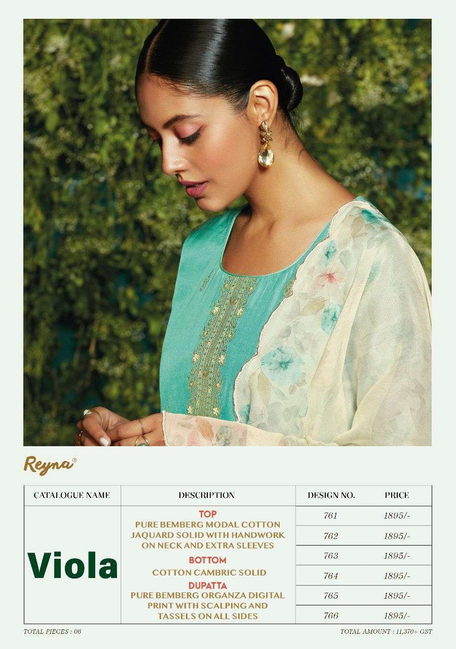 VIOLA BY REYNA 761 TO 766 SERIES BEAUTIFUL SUITS COLORFUL STYLISH FANCY CASUAL WEAR & ETHNIC WEAR PURE BEMBERG COTTON DRESSES AT WHOLESALE PRICE