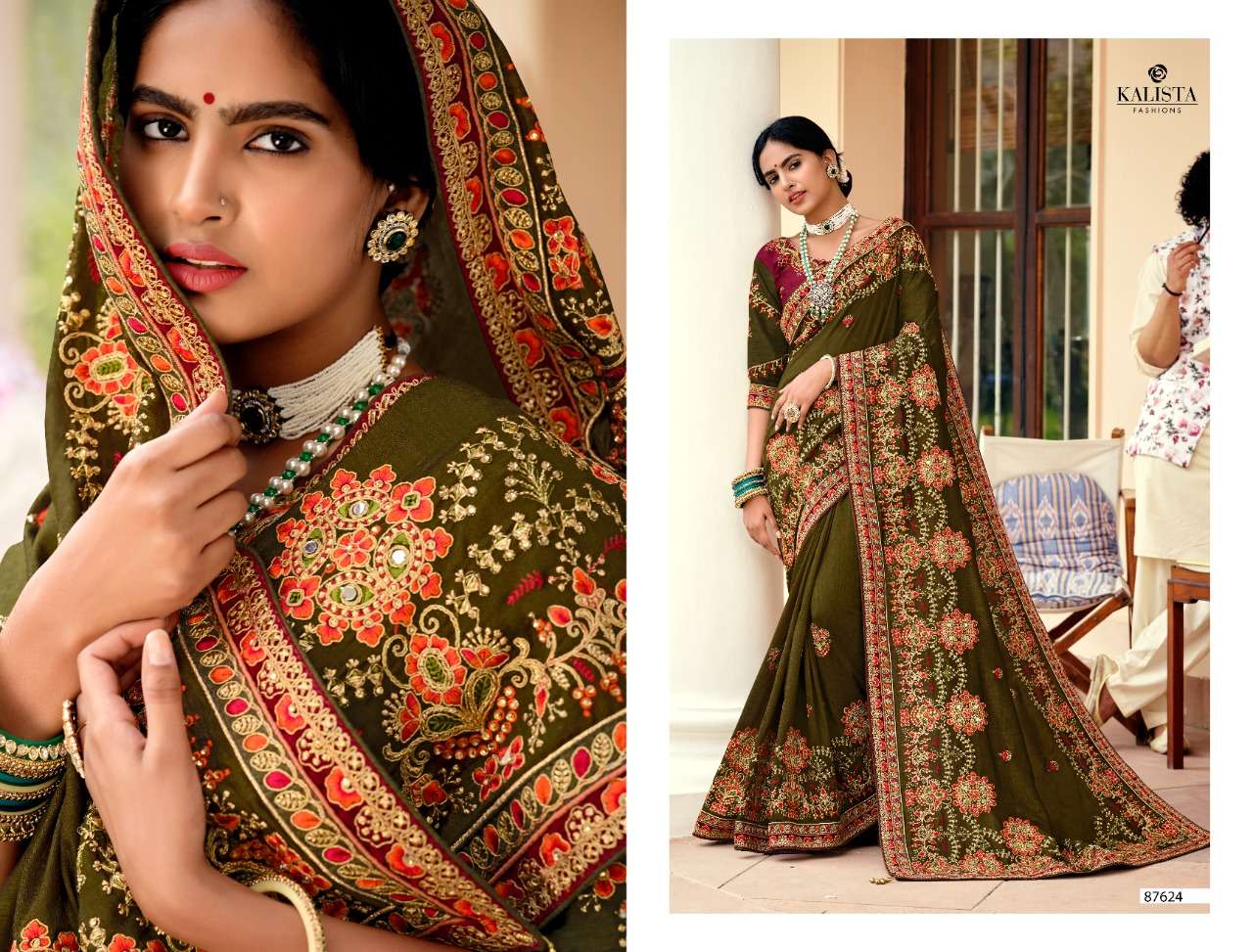 RAJNANDANI BY KALISTA FASHION 87621 TO 87626 SERIES INDIAN TRADITIONAL WEAR COLLECTION BEAUTIFUL STYLISH FANCY COLORFUL PARTY WEAR & OCCASIONAL WEAR GEORGETTE EMBROIDERED SAREES AT WHOLESALE PRICE