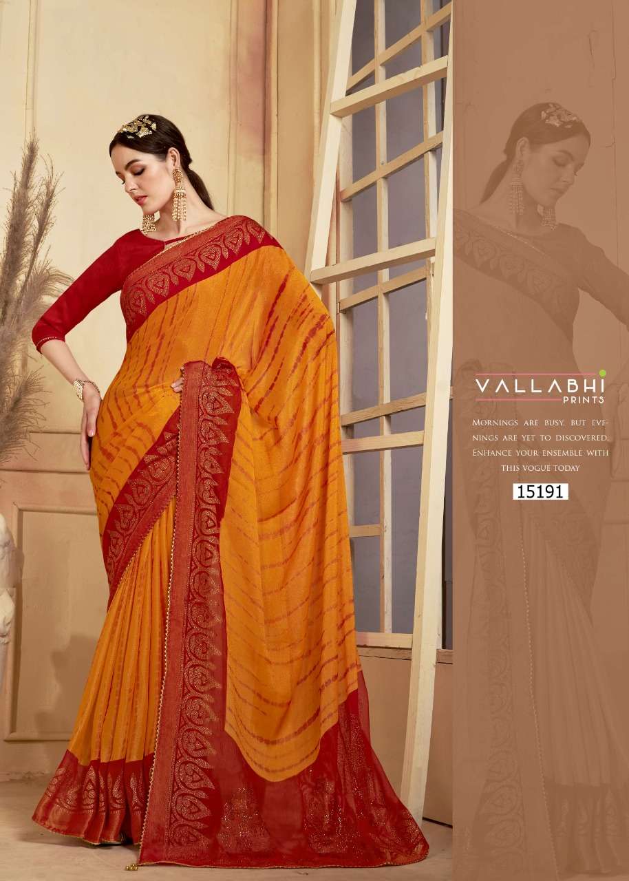 ZARI MOTI BY VALLABHI PRINTS 15191 TO 15198 SERIES INDIAN TRADITIONAL WEAR COLLECTION BEAUTIFUL STYLISH FANCY COLORFUL PARTY WEAR & OCCASIONAL WEAR BRASSO SAREES AT WHOLESALE PRICE