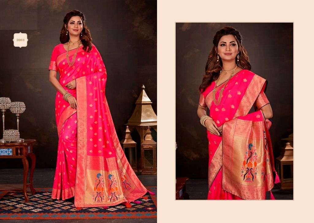 PARI SILK BY PANVI 2601 TO 2607 SERIES INDIAN TRADITIONAL WEAR COLLECTION BEAUTIFUL STYLISH FANCY COLORFUL PARTY WEAR & OCCASIONAL WEAR ART SILK SAREES AT WHOLESALE PRICE