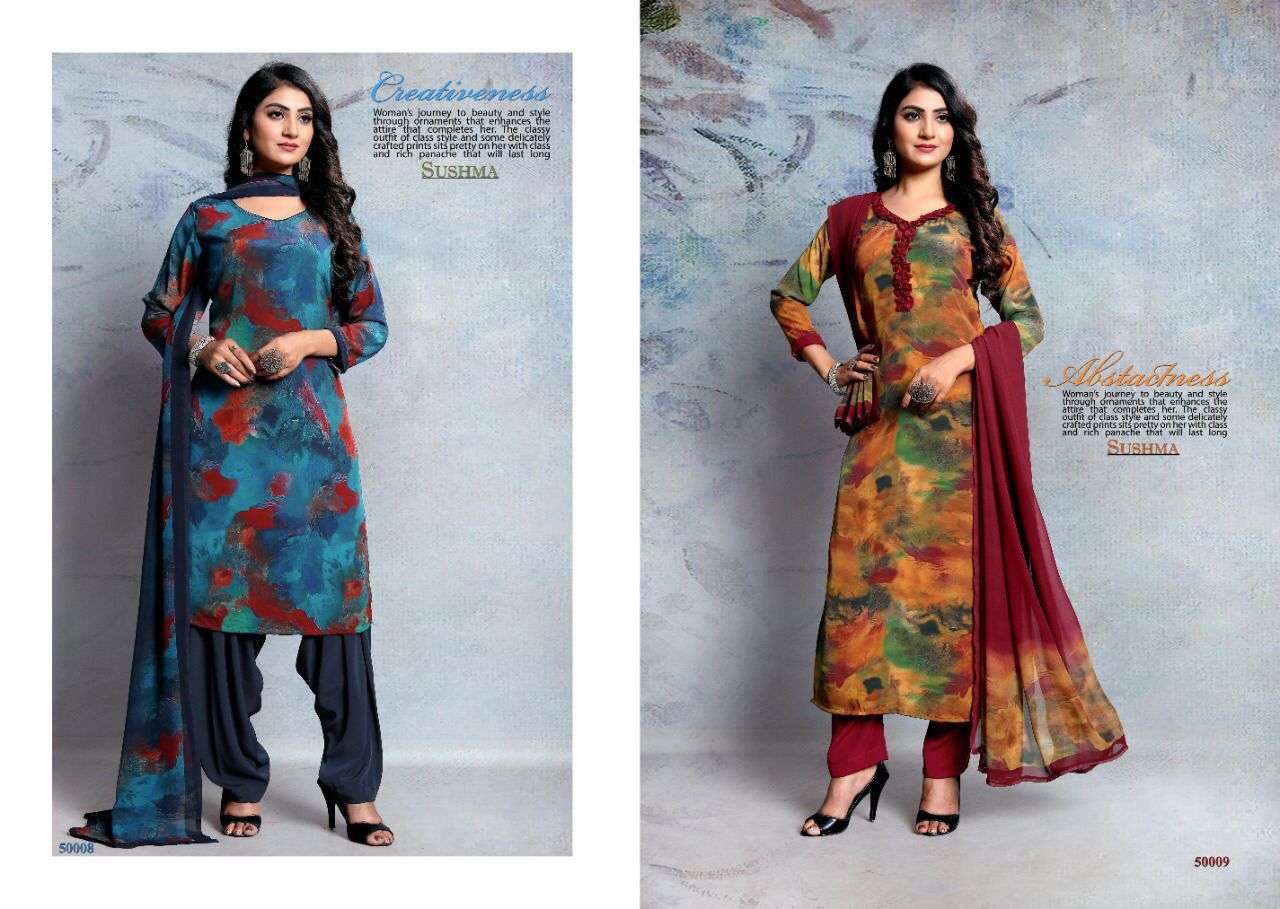 CHARISMATIC BY SUSHMA 50001 TO 50012 SERIES BEAUTIFUL SUITS COLORFUL STYLISH FANCY CASUAL WEAR & ETHNIC WEAR CREPE DRESSES AT WHOLESALE PRICE