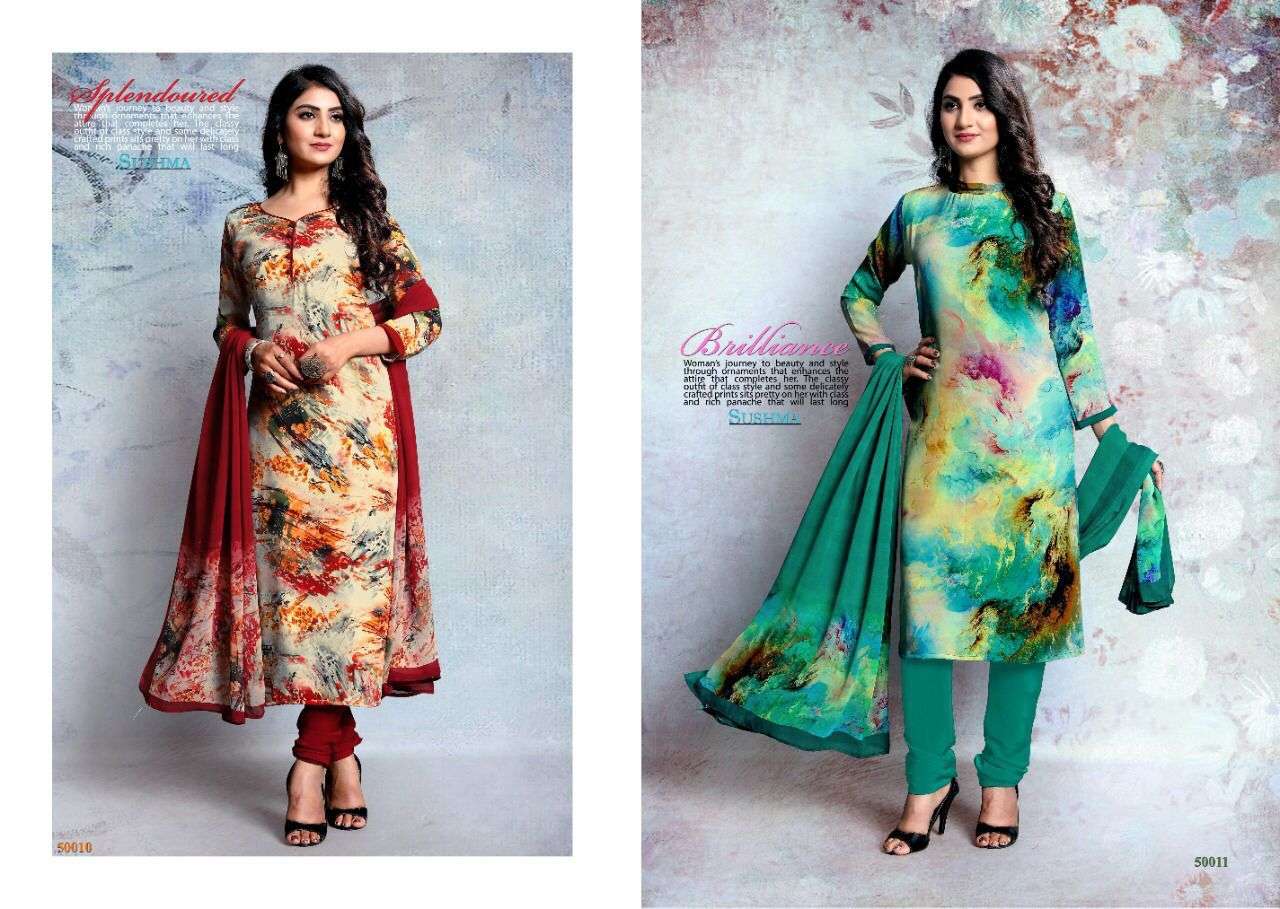 CHARISMATIC BY SUSHMA 50001 TO 50012 SERIES BEAUTIFUL SUITS COLORFUL STYLISH FANCY CASUAL WEAR & ETHNIC WEAR CREPE DRESSES AT WHOLESALE PRICE