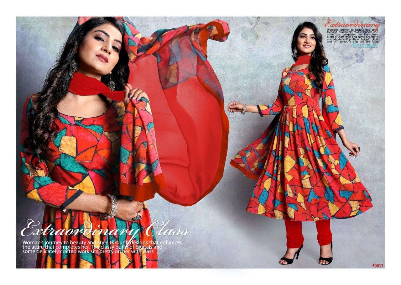 CHARISMATIC BY SUSHMA 50001 TO 50012 SERIES BEAUTIFUL SUITS COLORFUL STYLISH FANCY CASUAL WEAR & ETHNIC WEAR CREPE DRESSES AT WHOLESALE PRICE