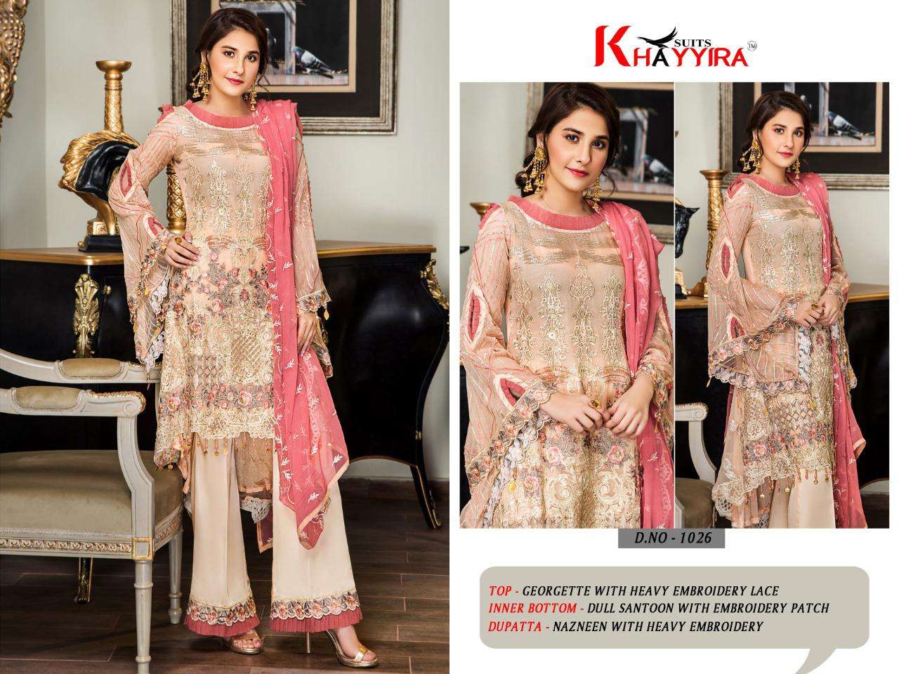 KHAYYIRA HIT DESIGN 1026 BY KHAYYIRA BEAUTIFUL PAKISTANI SUITS COLORFUL STYLISH FANCY CASUAL WEAR & ETHNIC WEAR GEORGETTE EMBROIDERED DRESSES AT WHOLESALE PRICE