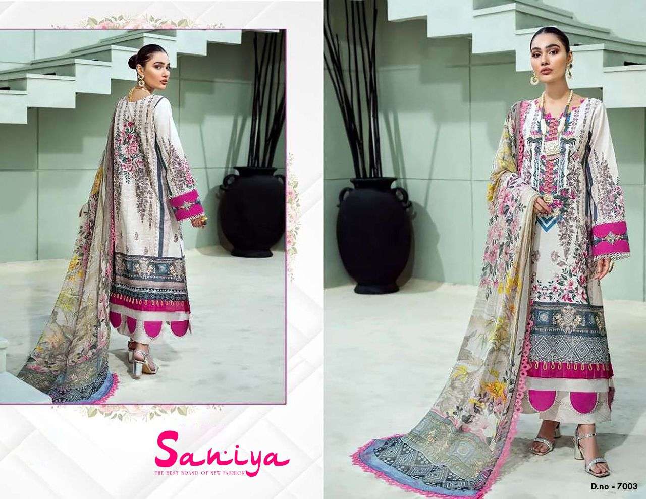 SANIYA VOL-7 BY APANA COTTON 7001 TO 7005 SERIES BEAUTIFUL STYLISH SUITS FANCY COLORFUL CASUAL WEAR & ETHNIC WEAR & READY TO WEAR COTTON PRINTED DRESSES AT WHOLESALE PRICE