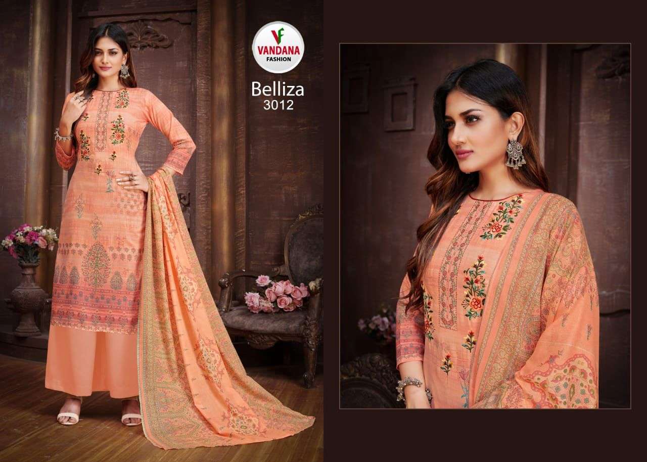 BELLIZA VOL-3 BY VANDANA 3001 TO 3012 SERIES BEAUTIFUL STYLISH SUITS FANCY COLORFUL CASUAL WEAR & ETHNIC WEAR & READY TO WEAR HEAVY COTTON PRINTED DRESSES AT WHOLESALE PRICE
