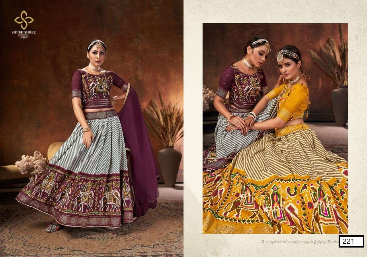 PANGHAT BY SHUBH SHREE 221 TO 230 SERIES DESIGNER BEAUTIFUL NAVRATRI COLLECTION OCCASIONAL WEAR & PARTY WEAR VELVETLEHENGAS AT WHOLESALE PRICE