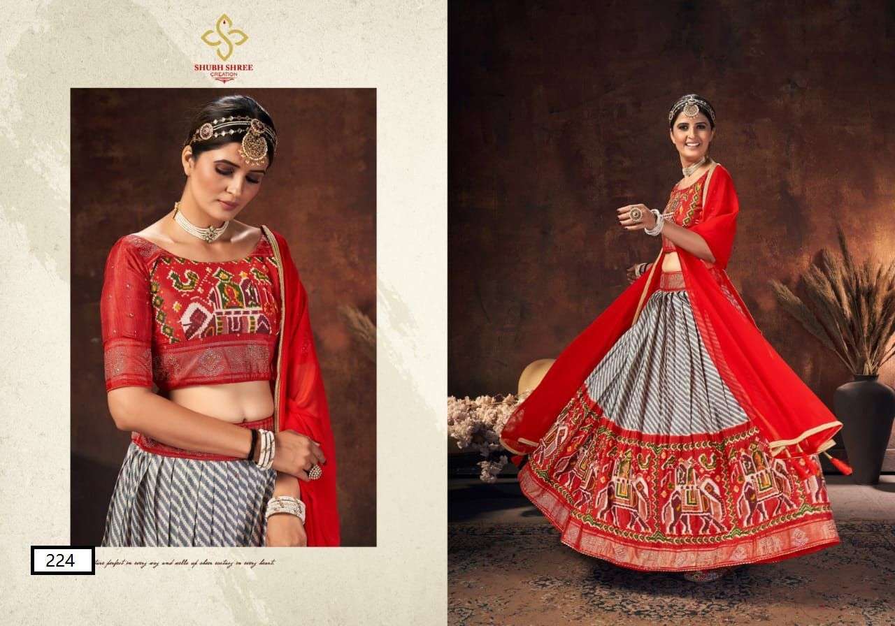 PANGHAT BY SHUBH SHREE 221 TO 230 SERIES DESIGNER BEAUTIFUL NAVRATRI COLLECTION OCCASIONAL WEAR & PARTY WEAR VELVETLEHENGAS AT WHOLESALE PRICE